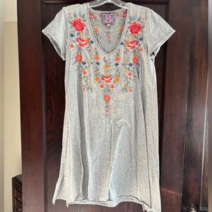 Johnny Was Heather gray floral Embroidered V-Neck Women's dress.